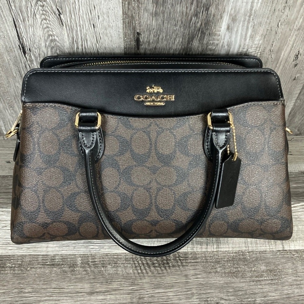 Coach Darcie Carryall CH488 Signature Canvas Satchel Brown Black No Strap